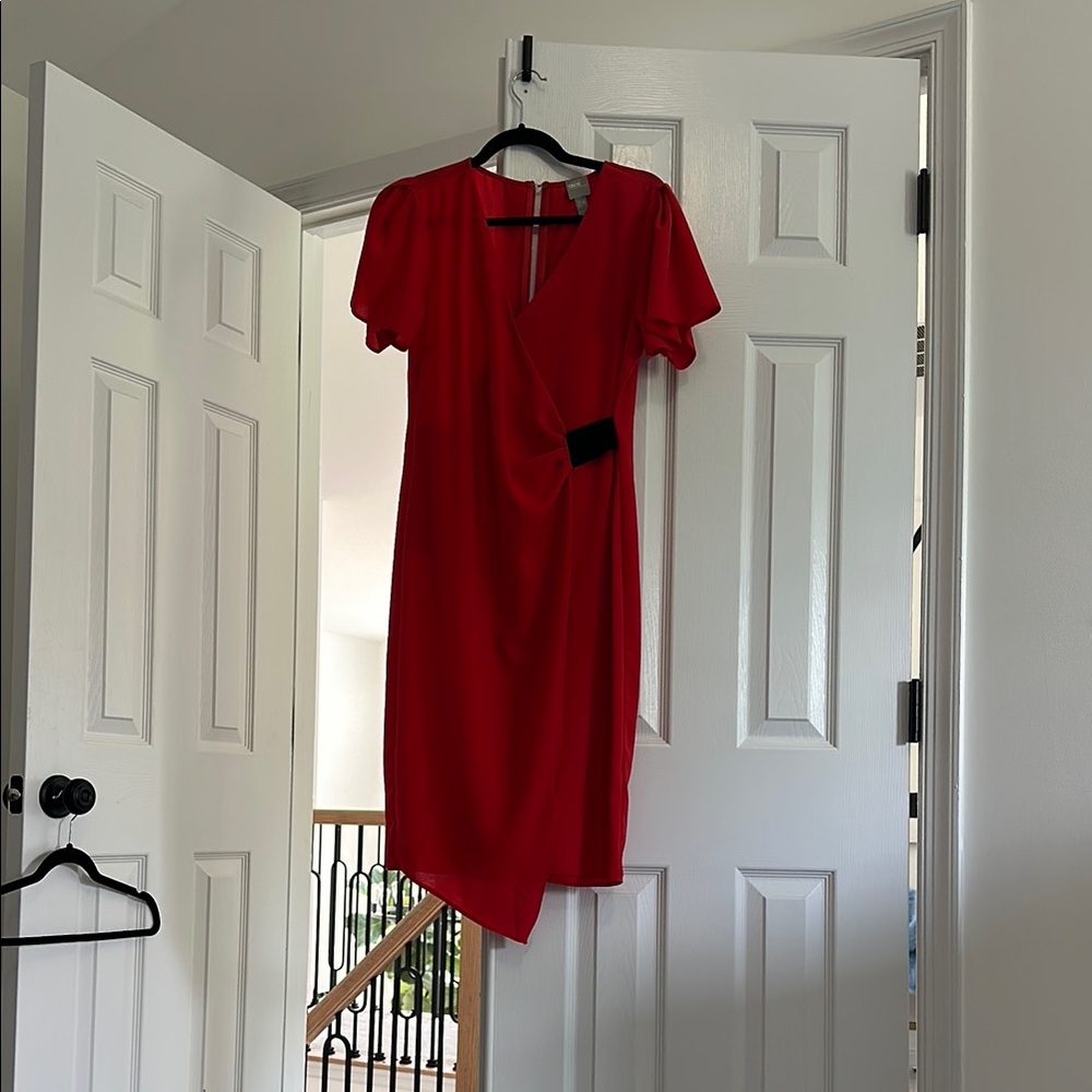 ASOS Red Asymmetrical Sheath Dress with Flutter Sleeves